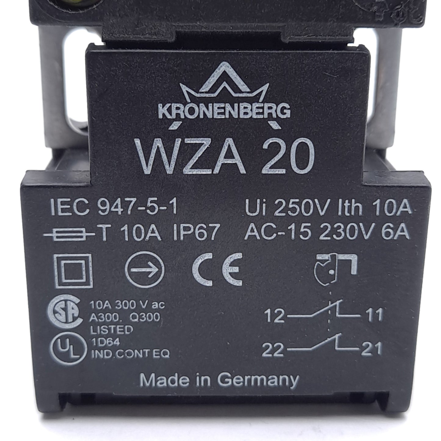 Used Kronenberg WZA20 Safety Interlock Switch, 2 NC Contacts, M20 x 1.5, 250VAC 10A