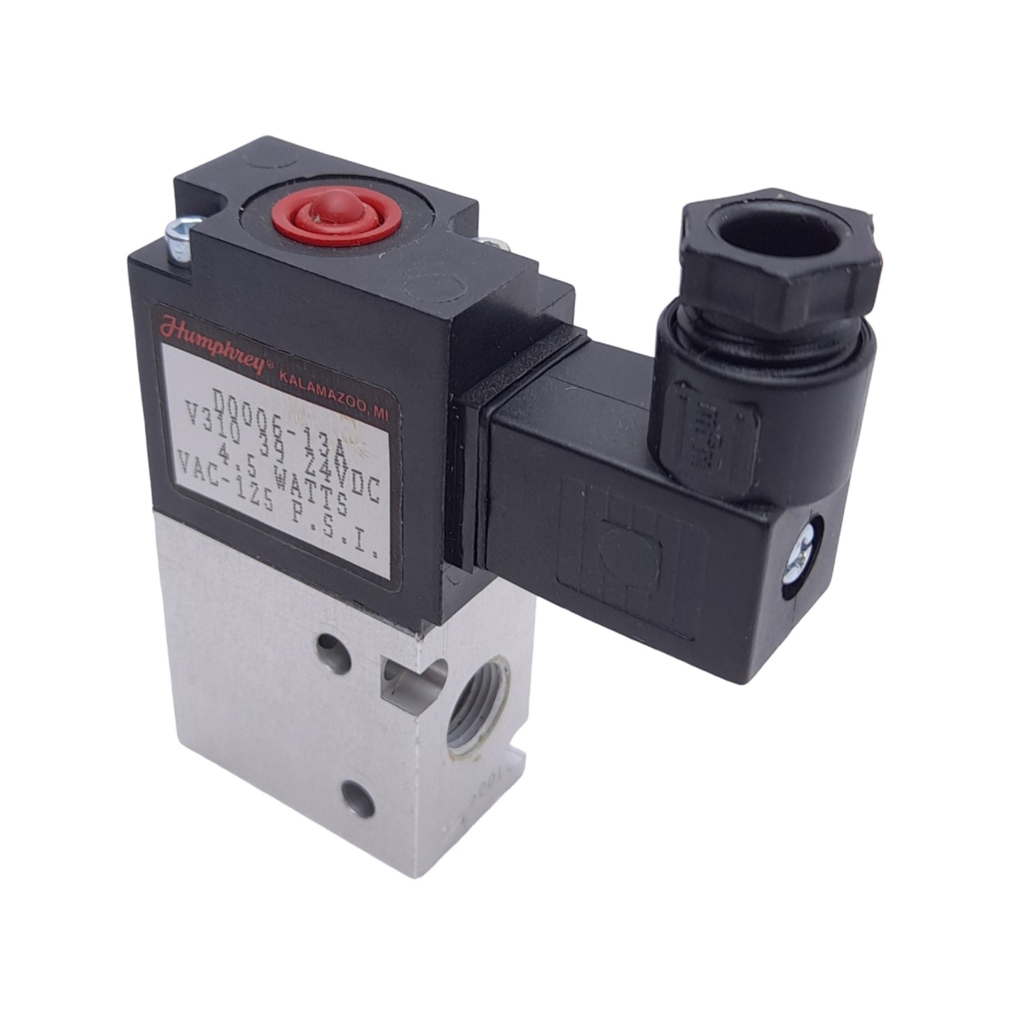 Used Humphrey V3103924VDC Solenoid Valve, 1/8" NPSF, Vacuum to 125psi, 24VDC Coil