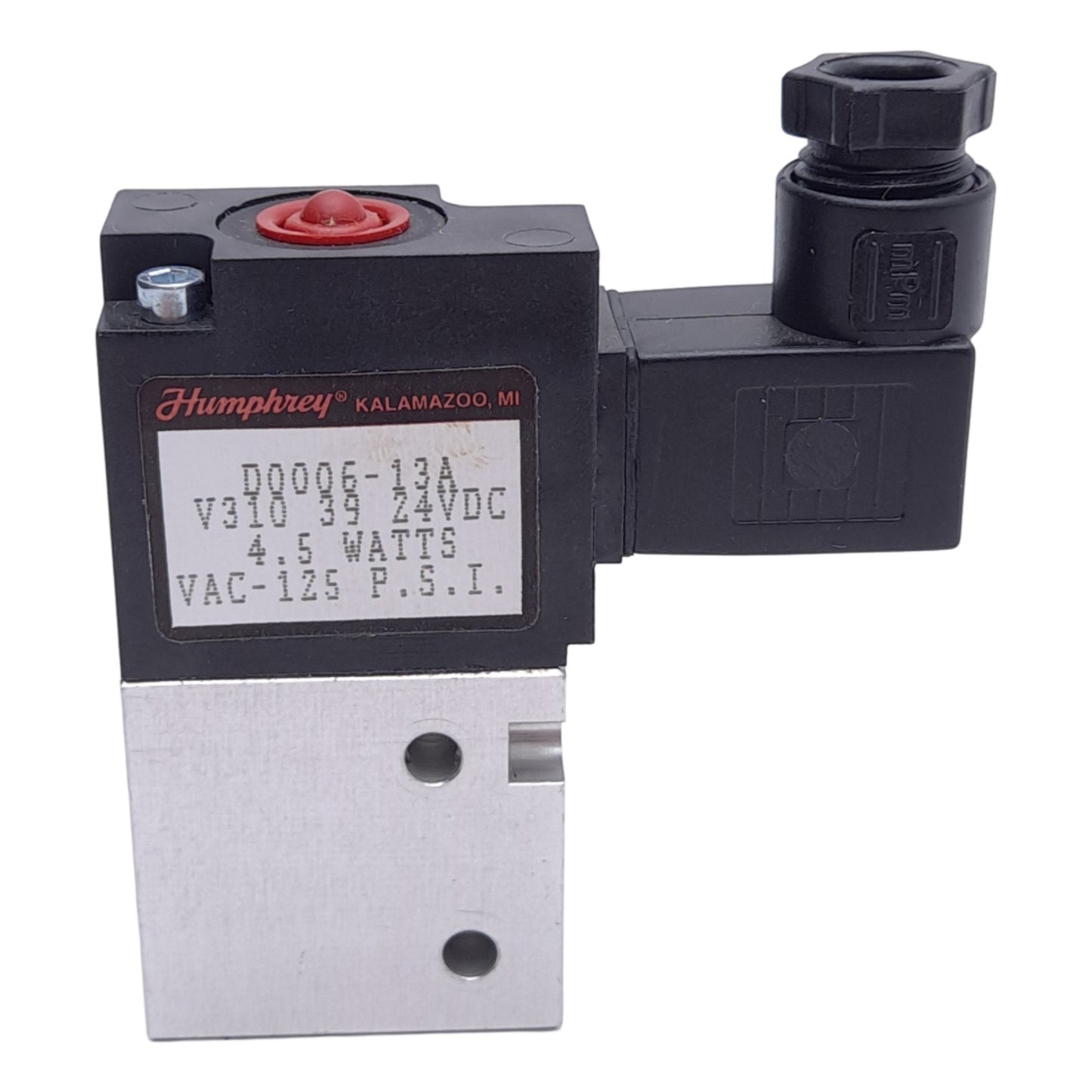 Used Humphrey V3103924VDC Solenoid Valve, 1/8" NPSF, Vacuum to 125psi, 24VDC Coil