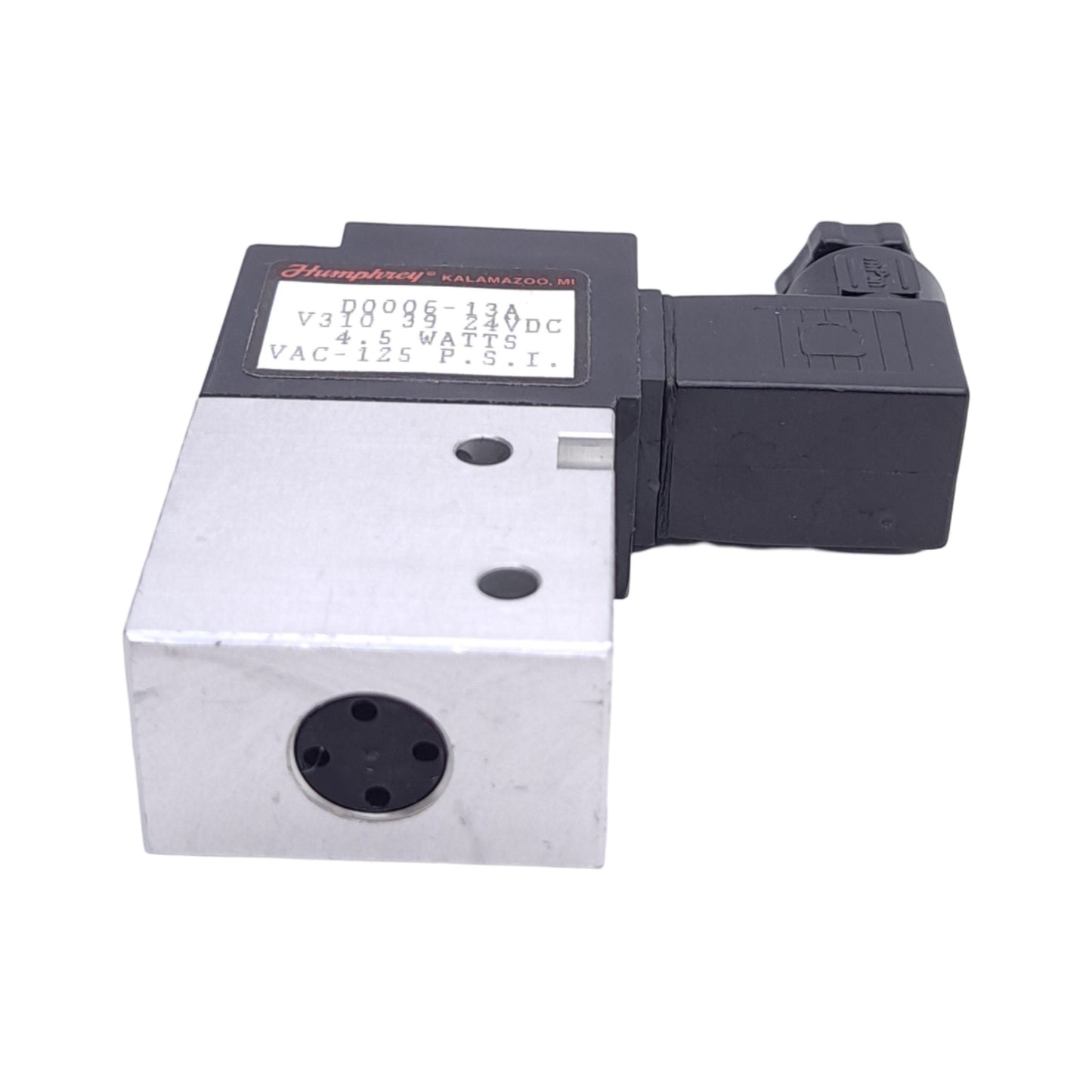 Used Humphrey V3103924VDC Solenoid Valve, 1/8" NPSF, Vacuum to 125psi, 24VDC Coil