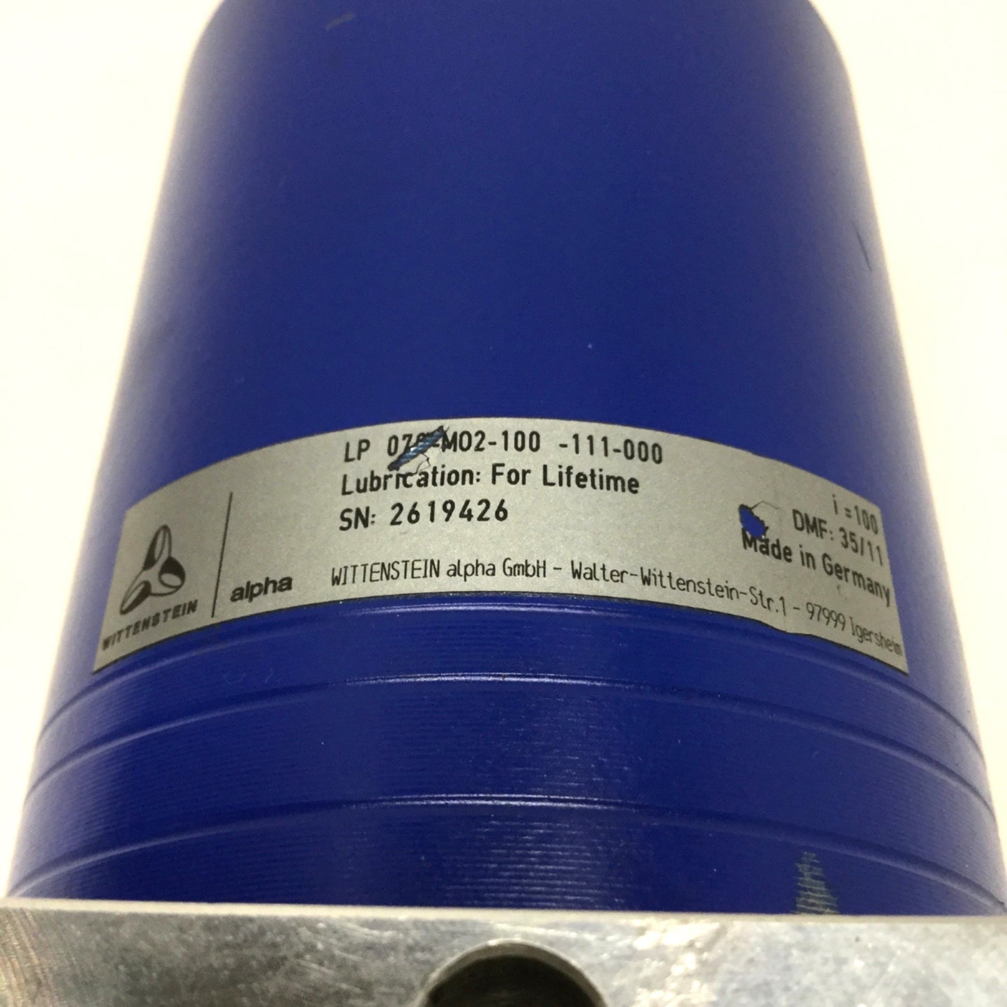 Used Wittenstein Alpha LP 070-MO2-100-111-000 Planetary Gearhead 100:1 Ratio, 6000RPM