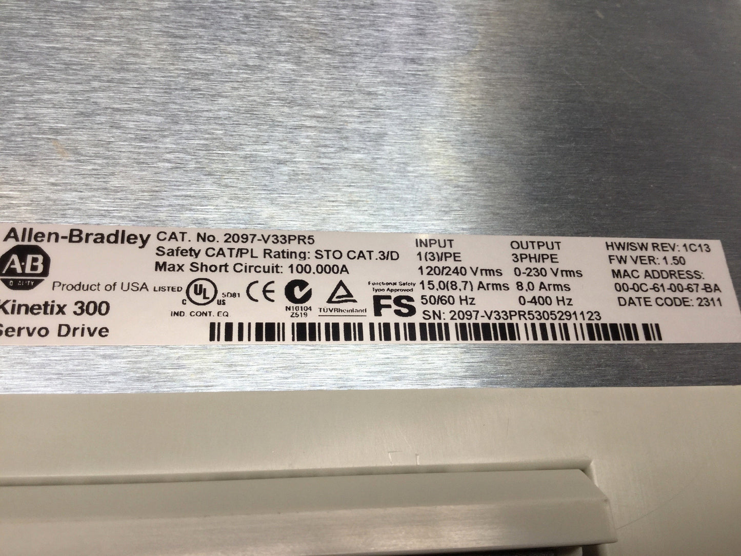 Used Allen Bradley 2097-V33PR5 Kinetix 300 Ethernet/IP Servo Drive 2kW 120/240VAC 3PH