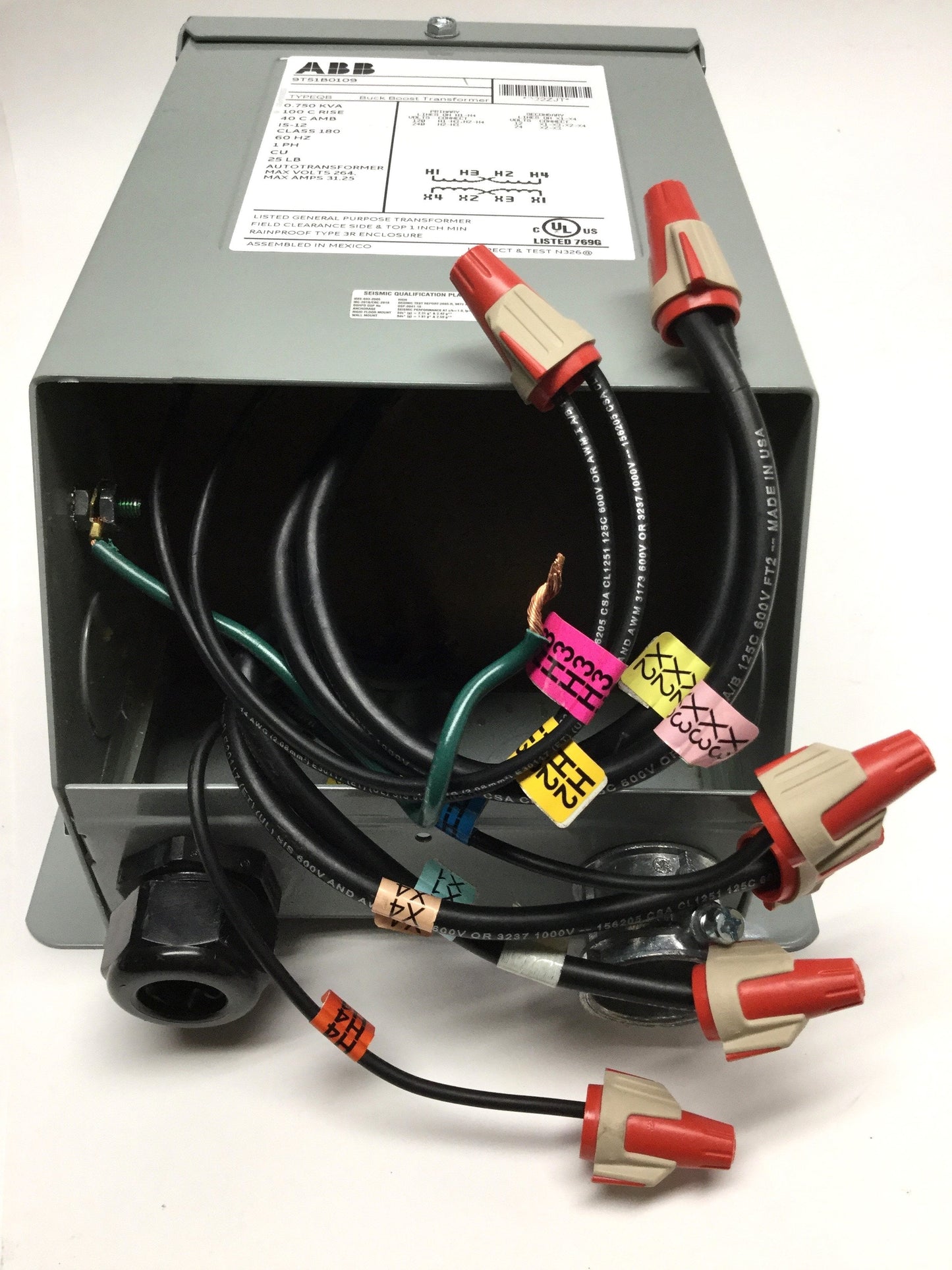 Used ABB 9T51B0109 Buck Boost Transformer 0.75kVA 120/240V 1PH 60Hz Pri, 12/24V Sec