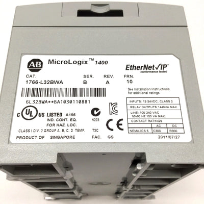Used Allen Bradley 1766-L32BWA MicroLogix 1400 CPU Controller Ethernet/IP 120/240VAC