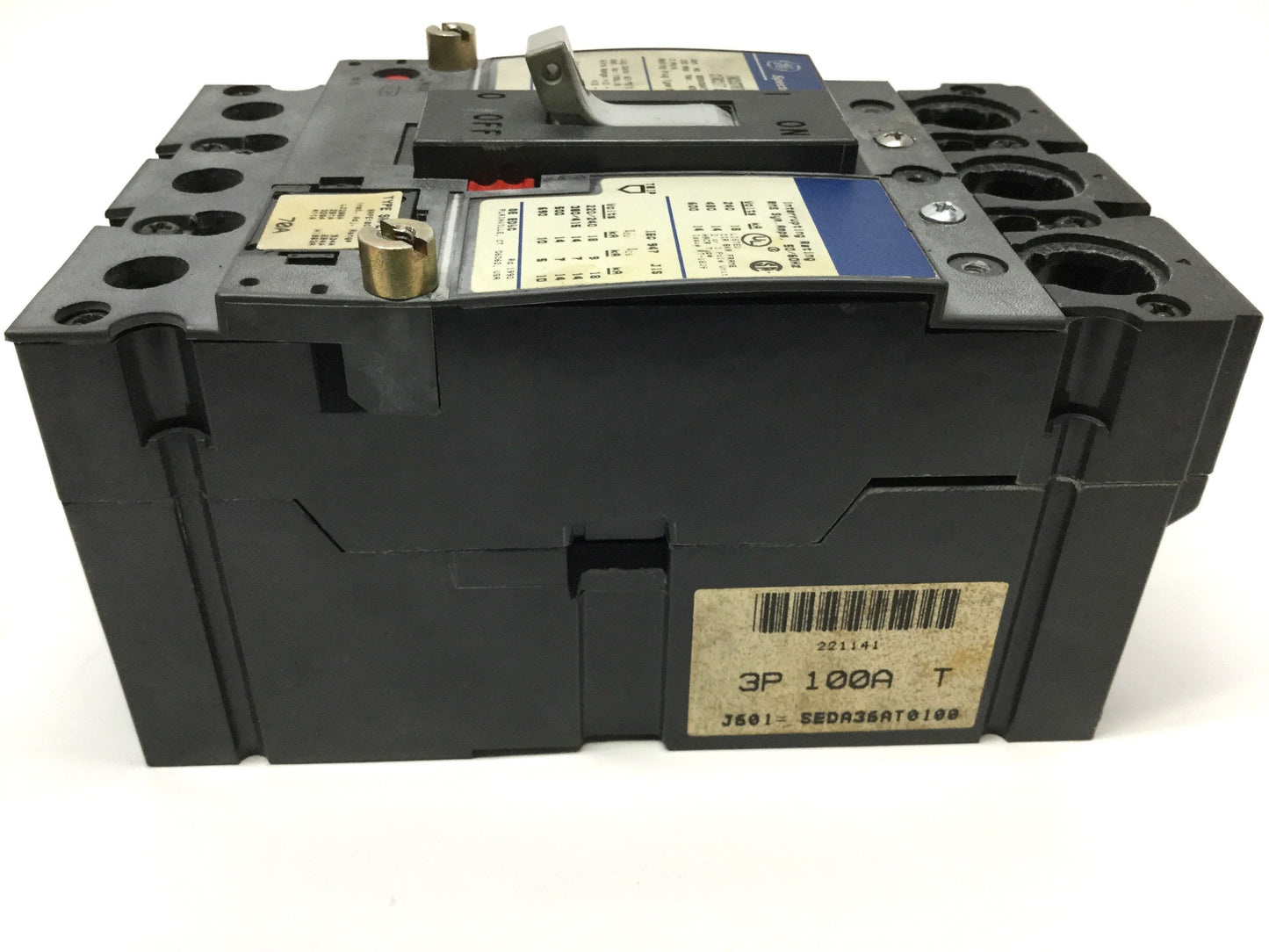 Used GE SEDA36AT0100 Spectra RMS Industrial Molded Case Circuit Breaker, 100A, 600VAC
