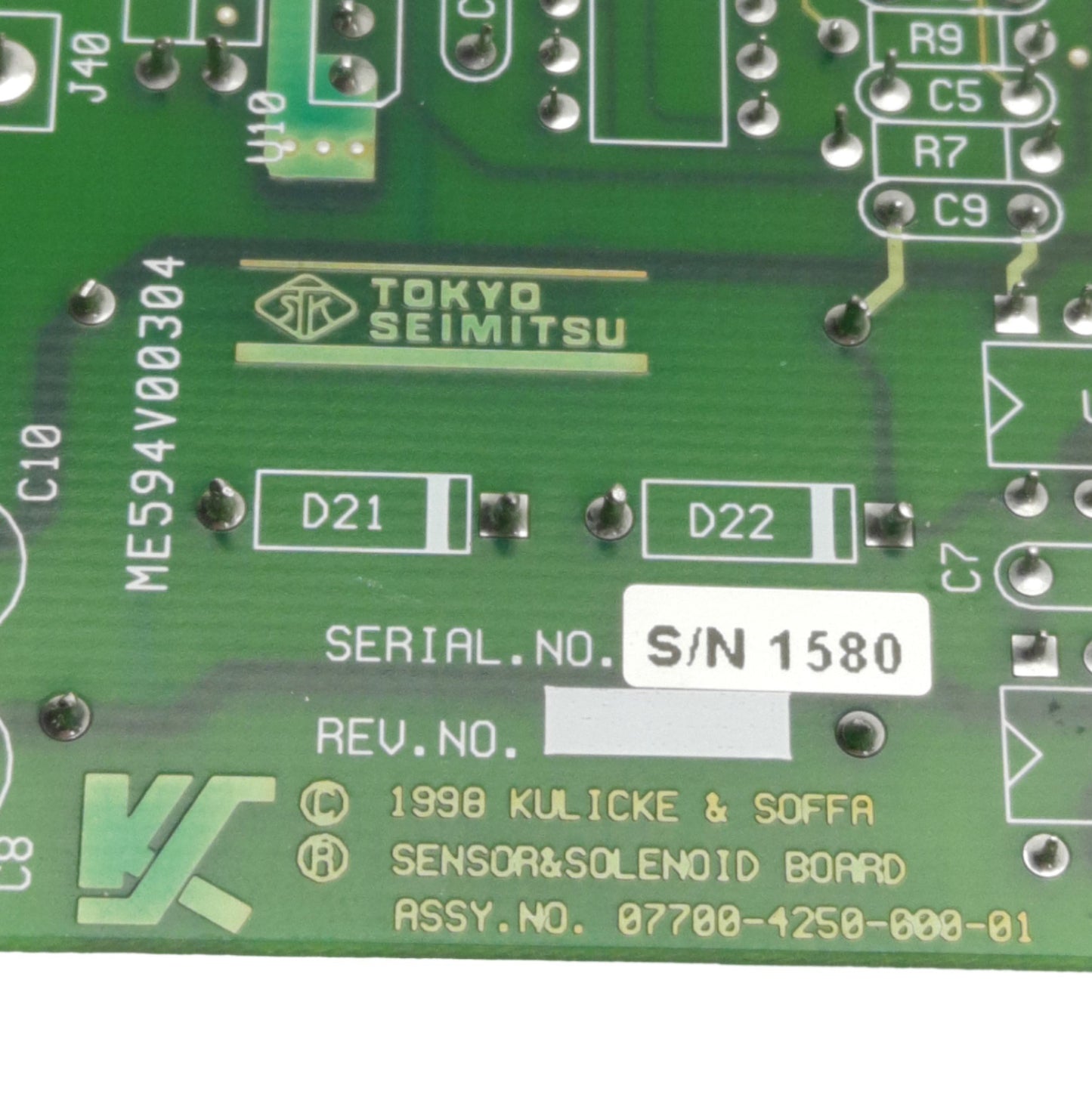 Used Kulicke & Soffa / Tokyo Seimitsu 07700-4250-000-01 Solenoid and Sensor Board