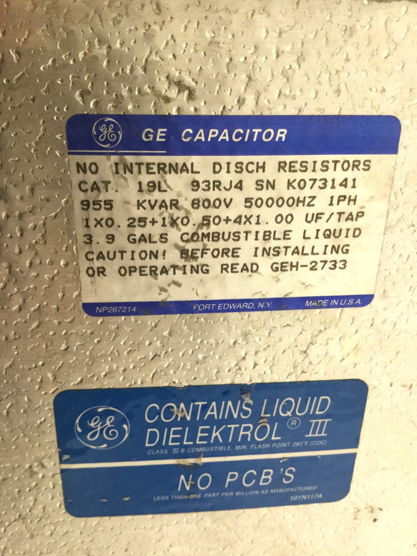 Used GE 19L0093RJ4 Water-Cooled Induction Heating Capacitor 800V 50kHz 4.75µF 6-Split