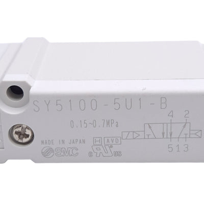 New – Open box SMC SY5100-5U1-B Solenoid Valve, 2-Position Single, 0.15-0.7MPa, 24VDC Coil