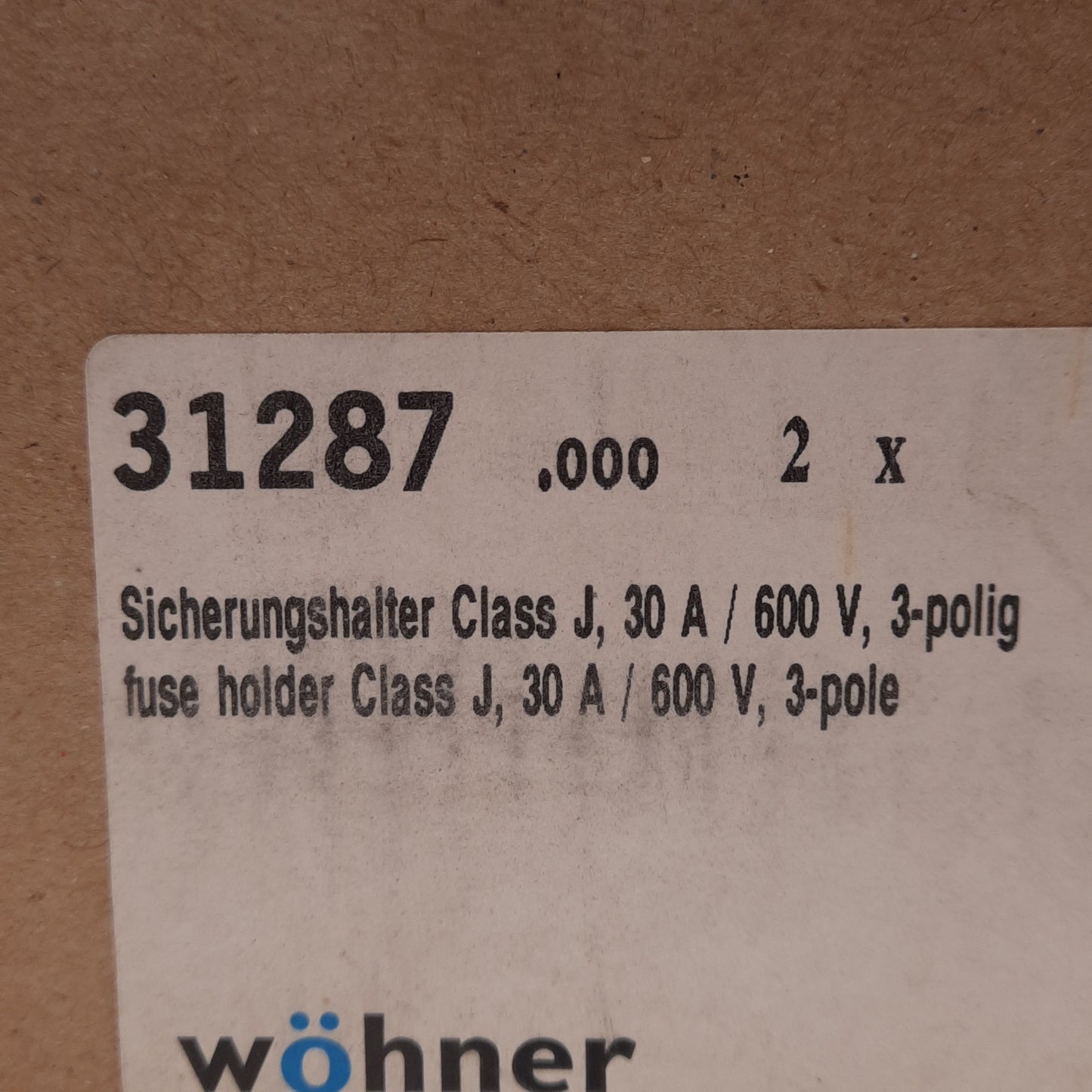 New Wohner 31287 AMBUS Panel Class-J Fuse Holder, 3-Pole, 30A 600V, DIN Rail