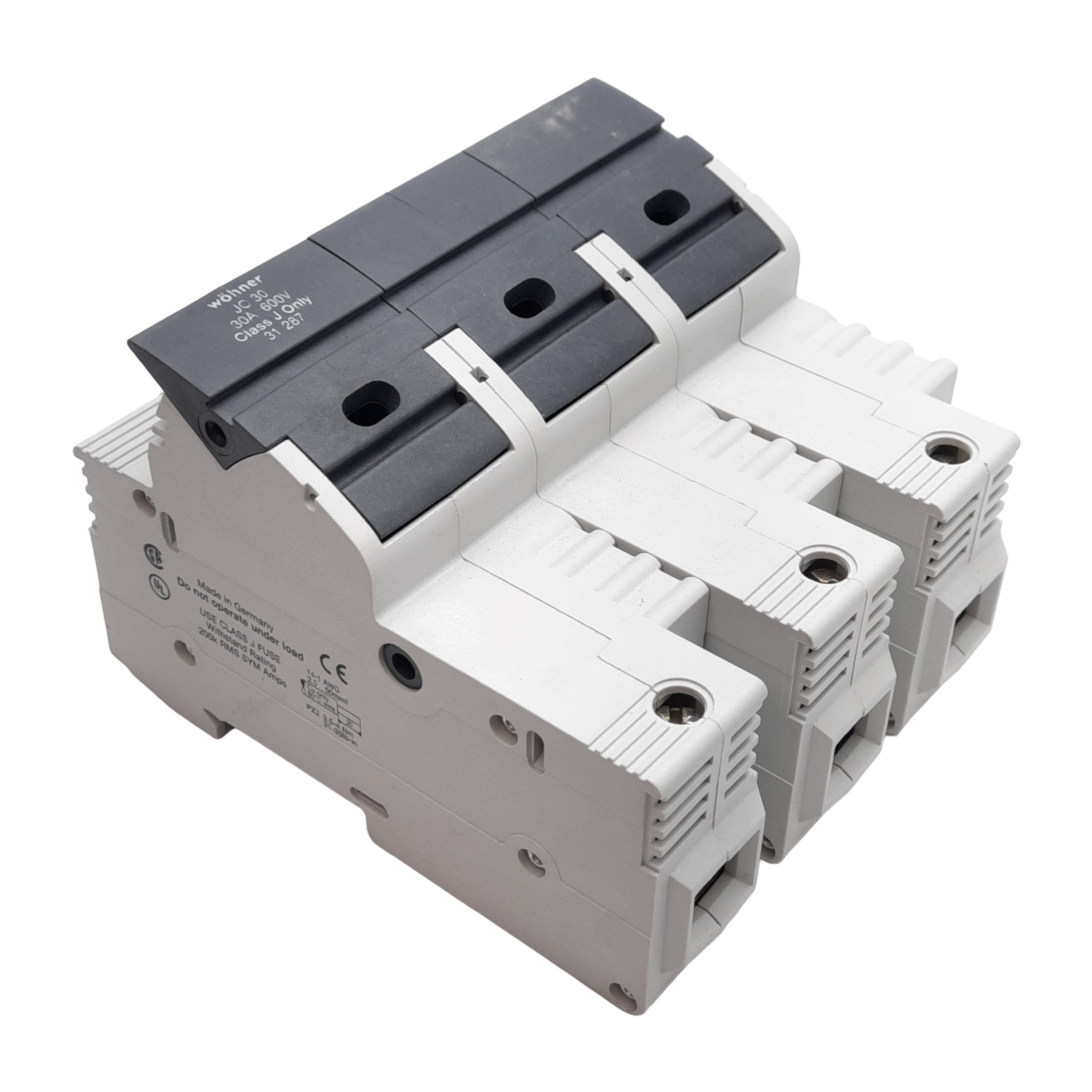 Wohner 31287 AMBUS Panel Class-J Fuse Holder, 3-Pole, 30A 600V, DIN Ra ...