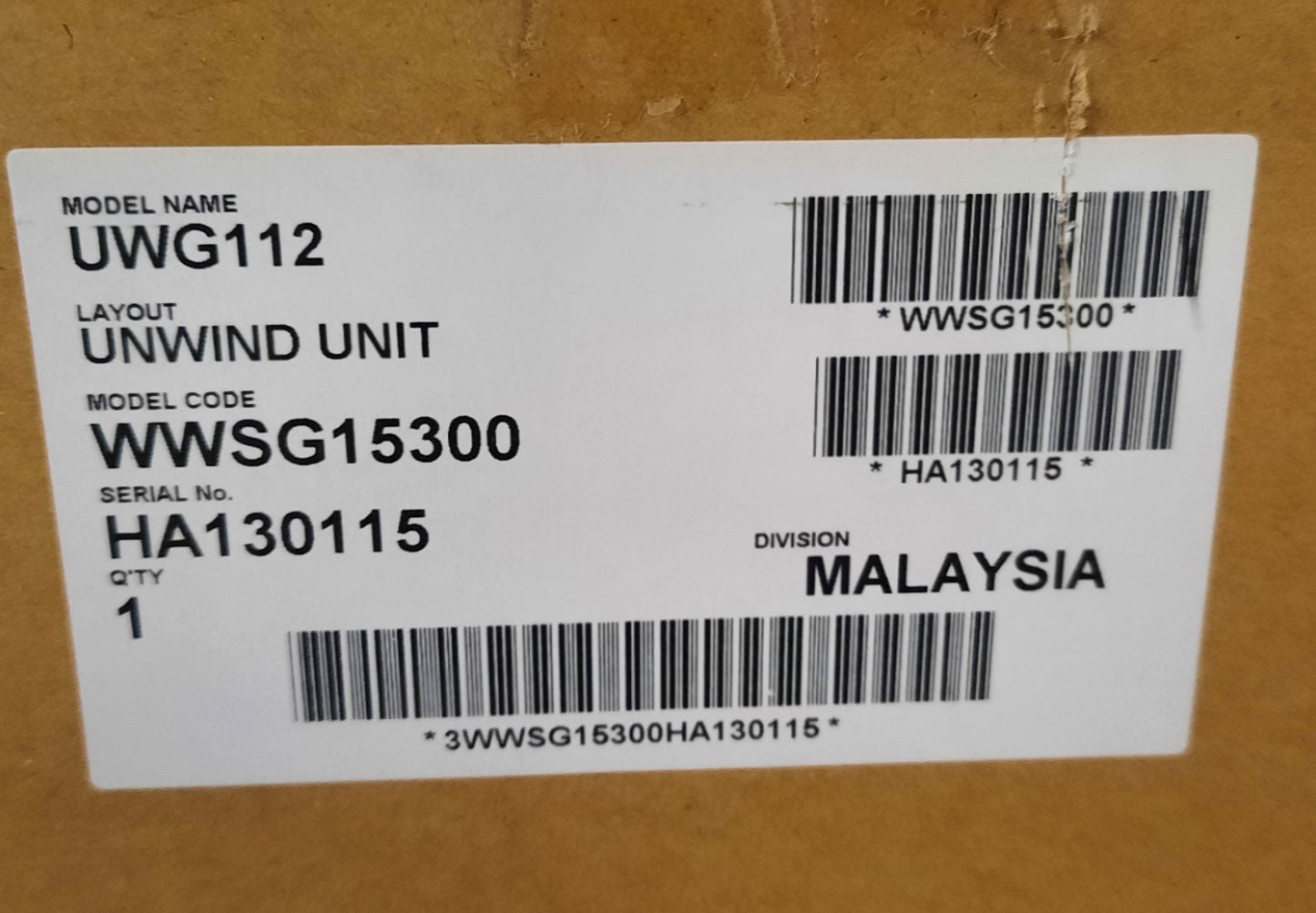 New SATO WWSG15300 UWG112 Unwind Kit for SG112-EX 10.5" Print Width