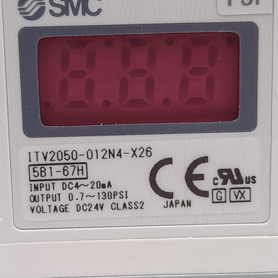 New SMC ITV2050-012N4-X26 Electro-Pneumatic Regulator, Rc 1/4", 0.7~130psi, 24VDC