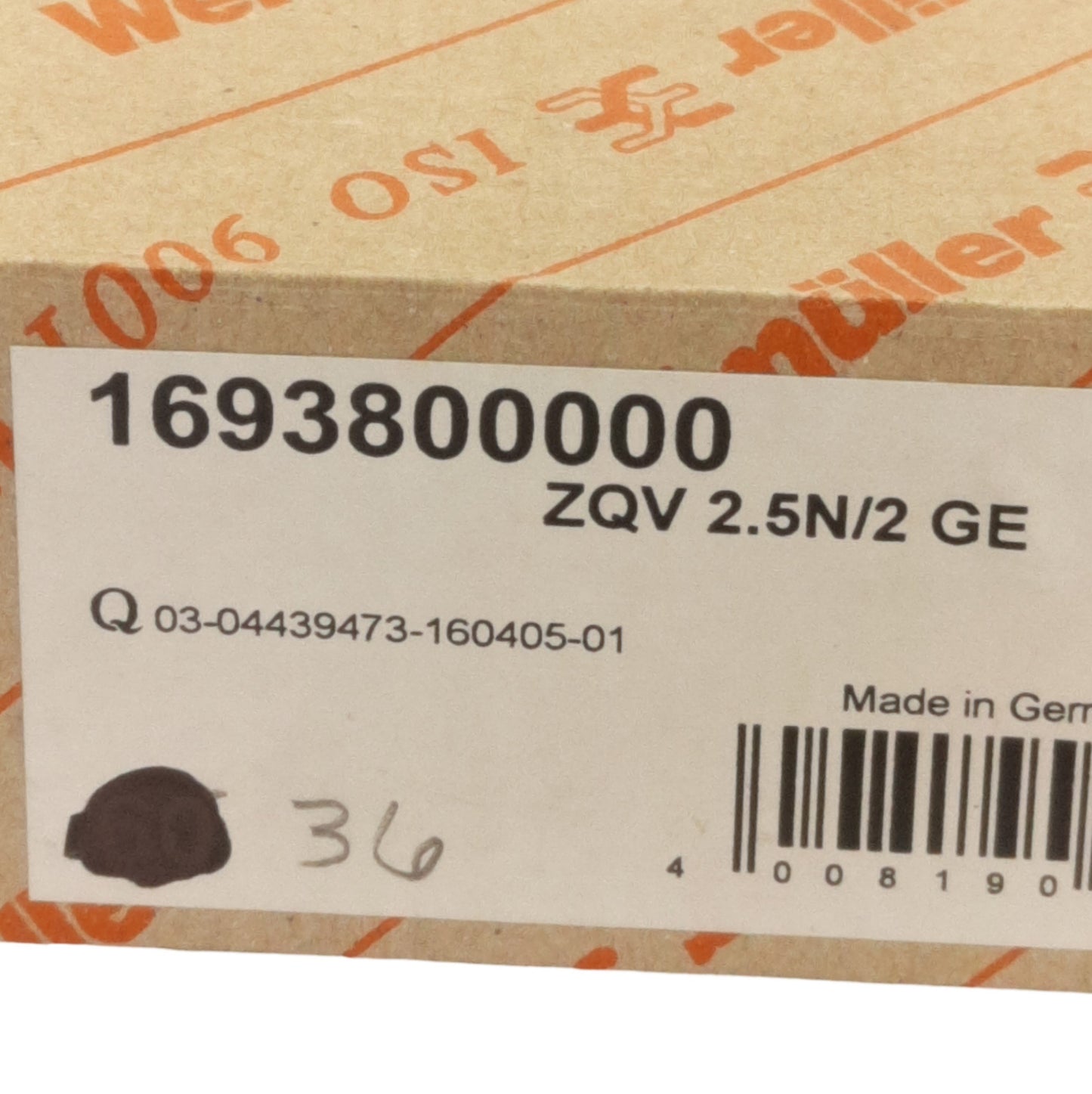 New Lot of 36 Weidmuller ZQV 2.5N/2 GE W-Series Cross Connectors, 2-Pole, 24A Rating