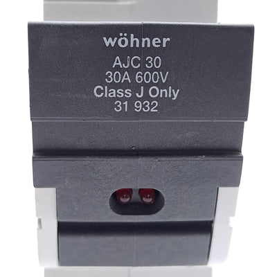 New – Open box Wohner 31932 Fuse Holder, Class J, 1-Pole, 30A, 110-600VAC/DC, DIN Rail