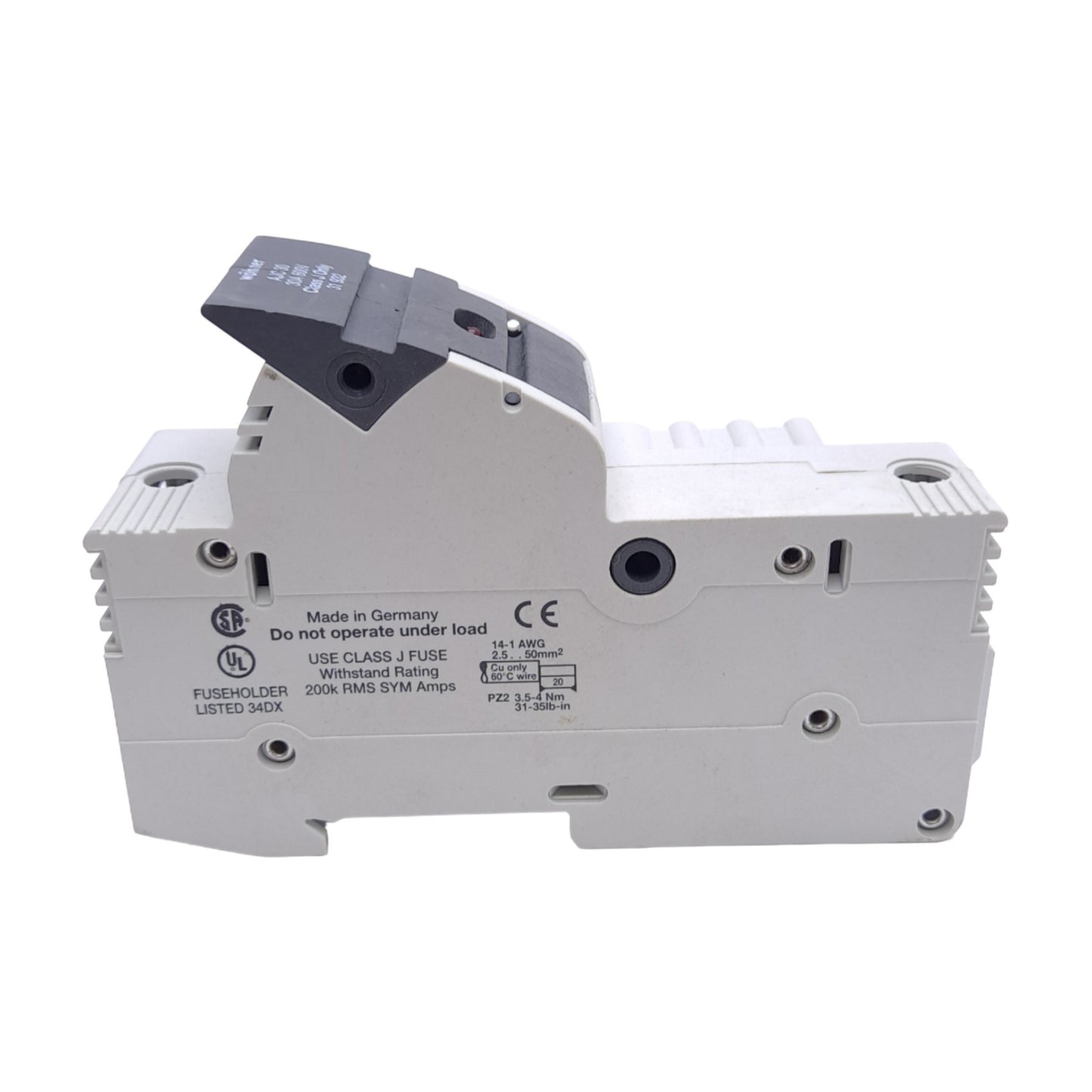 New – Open box Wohner 31932 Fuse Holder, Class J, 1-Pole, 30A, 110-600VAC/DC, DIN Rail