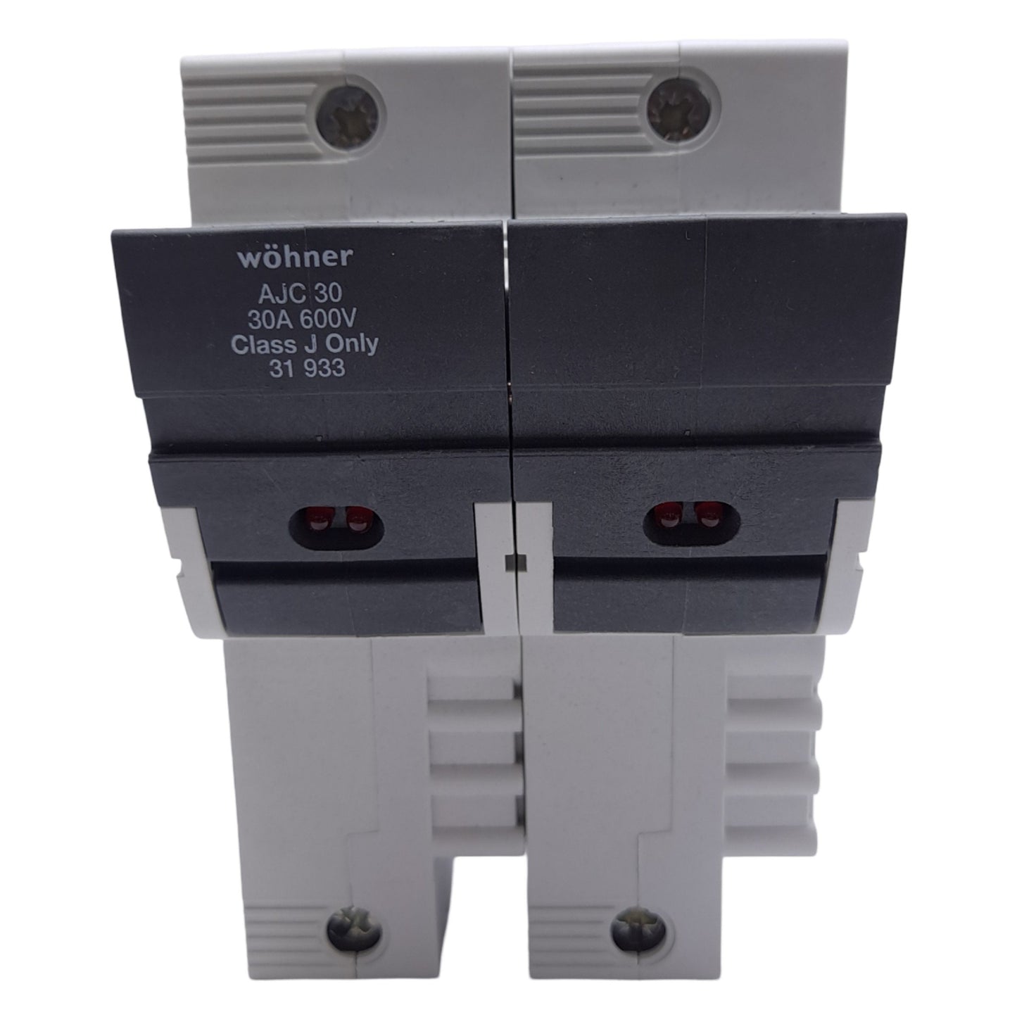 New – Open box Wohner 31933 Fuse Holder, Class J, 2-Pole, 30A, 110-600VAC/DC, DIN Rail
