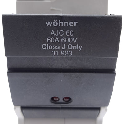 New – Open box Wohner 31923 Fuse Holder, Class J, 1-Pole, 60A, 110-600VAC/DC, DIN Rail