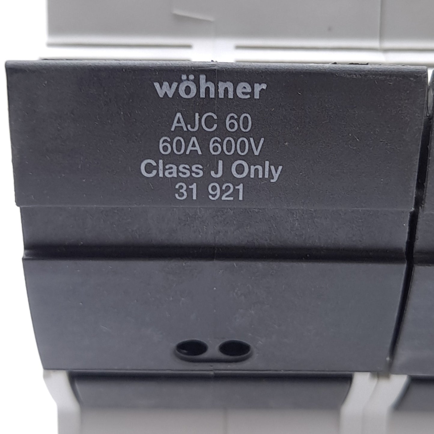 New – Open box Wohner 31921 Fuse Holder, Class J, 2-Pole, 60A, 600VAC/DC, DIN Rail, 14-1/0 AWG
