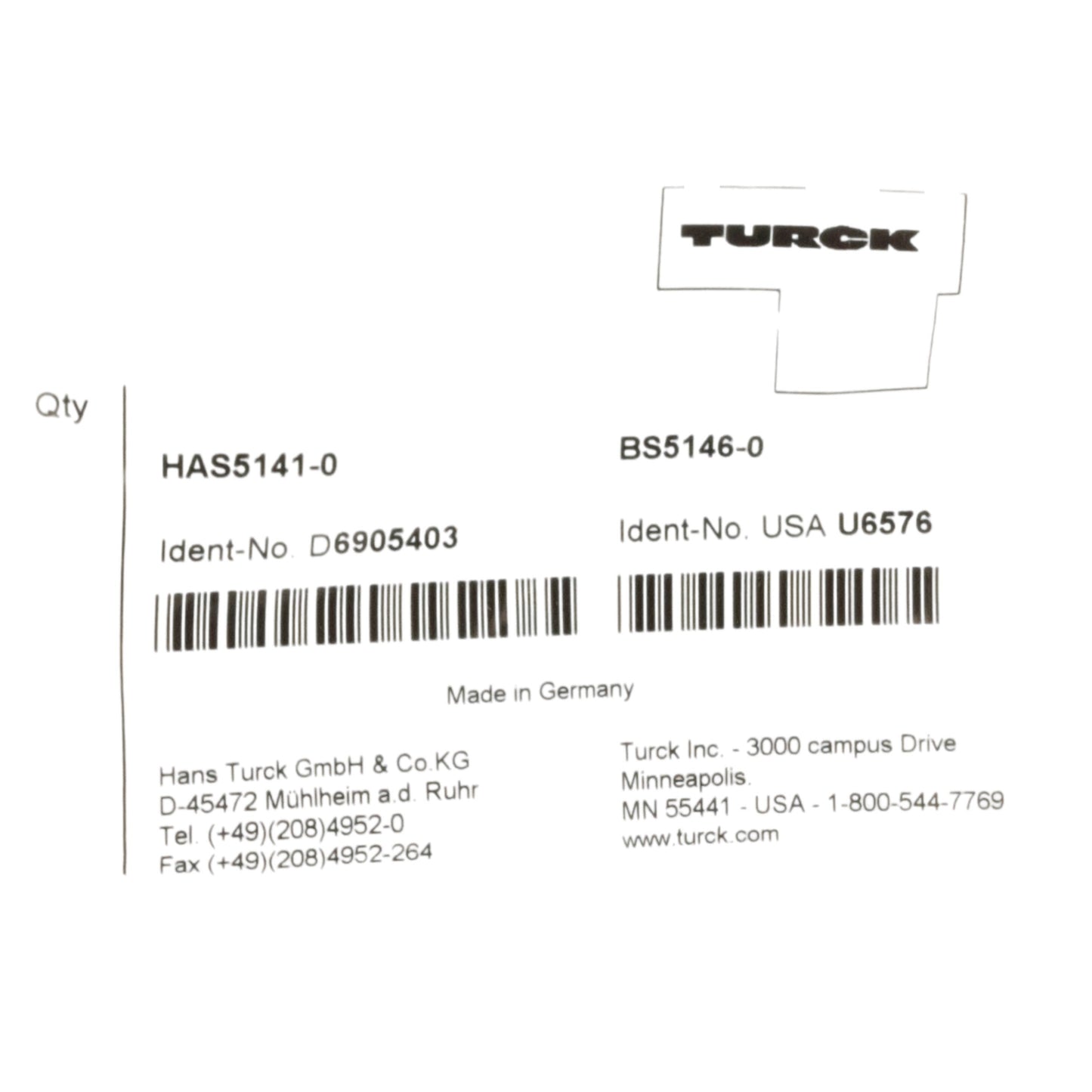 New Turck HAS5141-0 / BS5146-0 Field Wirable Actuator/Sensor Connector, M8 4-Pin M