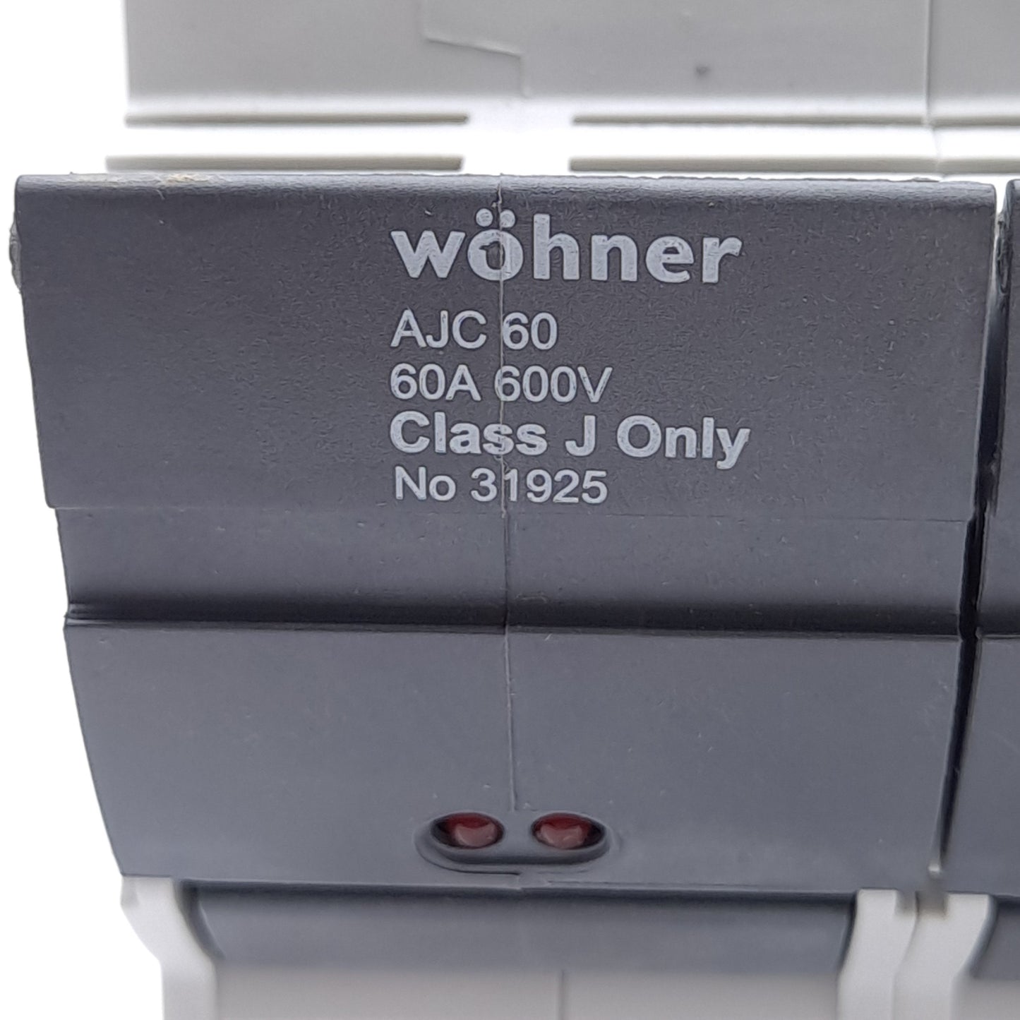 New – Open box Wohner 31925 Fuse Holder, Class J, 3-Pole, 60A, 110-600VAC/DC, DIN Rail