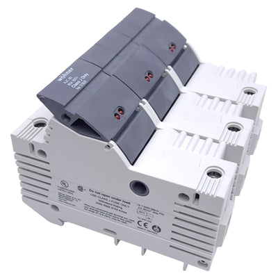 New – Open box Wohner 31925 Fuse Holder, Class J, 3-Pole, 60A, 110-600VAC/DC, DIN Rail