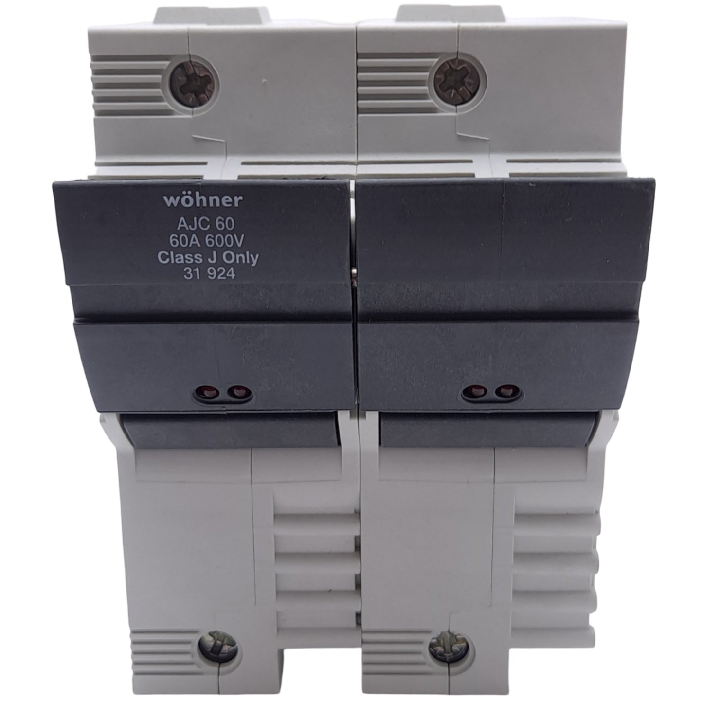New – Open box Wohner 31924 Fuse Holder, Class J, 2-Pole, 60A, 110-600VAC/DC, DIN Rail