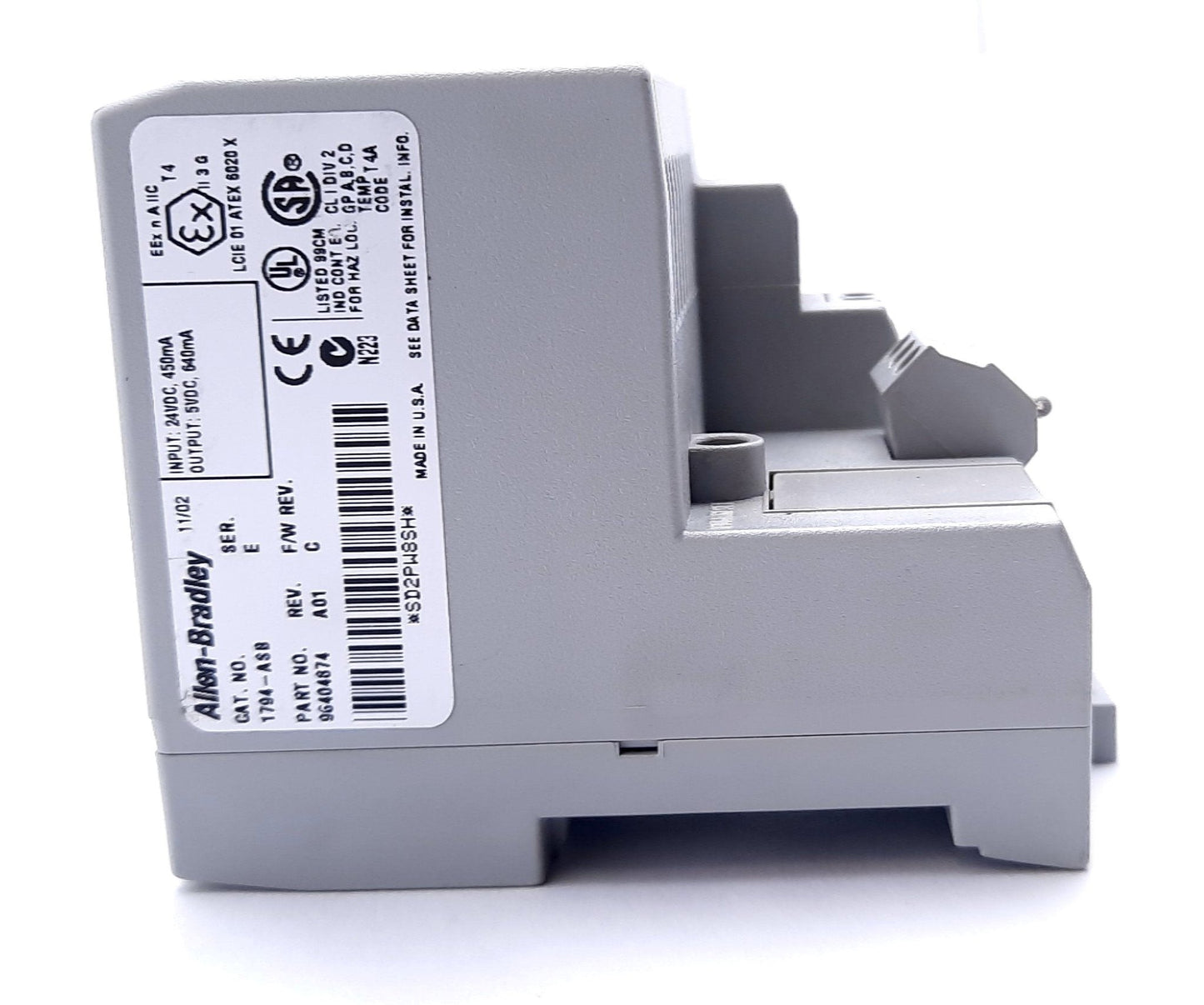 Used Allen Bradley 1794-ASB Ser E Flex I/O Power Supply RIO Remote Adapter 24VDC