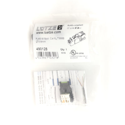 New Lutze 490128 Industrial Interface Connector, RJ45 8-Pole Male, 30V, ≤1A, Cat.6A