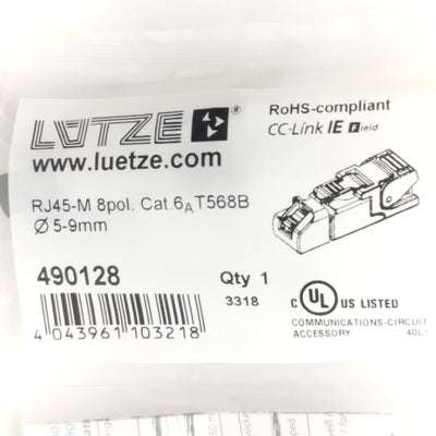 New Lutze 490128 Industrial Interface Connector, RJ45 8-Pole Male, 30V, ≤1A, Cat.6A