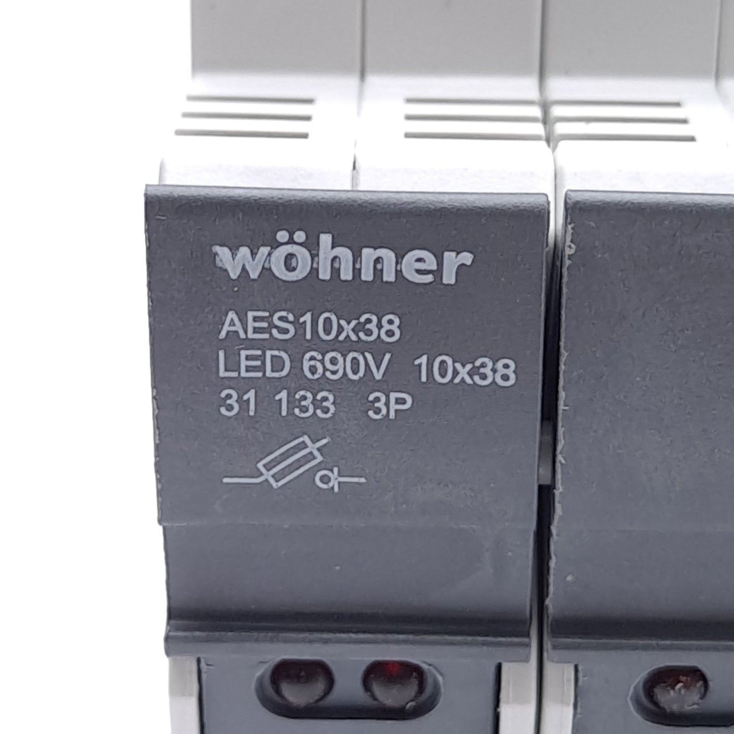 New – Open box Wohner 31133 Fuse Holder, 10x38, 3-Pole, 32A, 110-690VAC/DC, DIN Rail