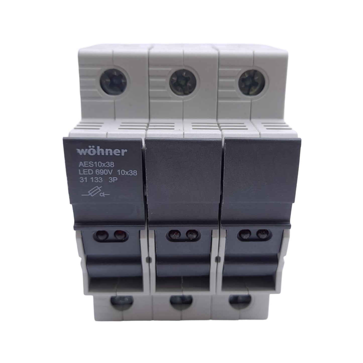 New – Open box Wohner 31133 Fuse Holder, 10x38, 3-Pole, 32A, 110-690VAC/DC, DIN Rail