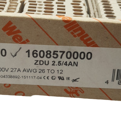 New Lot of 15 Weidmuller 1608570000 Feed Thru Terminal Blocks, 600V 27A, 4-Position