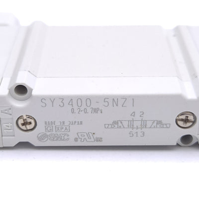 New – Open box SMC SY3400-5NZ1 Solenoid Valve, 3-Pos Exhaust Center, 0.2-0.7MPa, 24VDC Coil