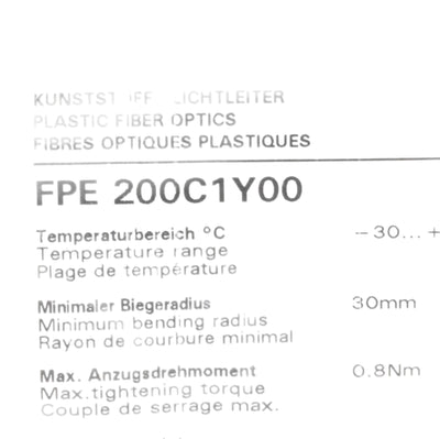 New Baumer FPE 200C1Y00 Fiber Optic Cable ø0.75mm Bundle, 200cm Length