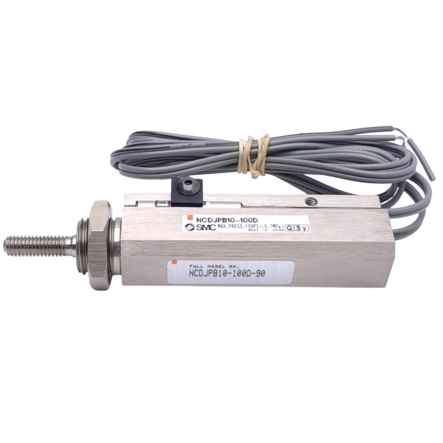 New – Open box SMC NCDJPB10-100D-90 Pin Cylinder, ø3/8in Bore, 1in Stroke, 100psi Max