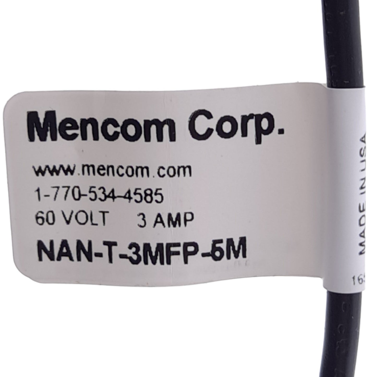 New – Open box Mencom NAN-T-3MFP-5M Cordset, M8 3-Pin Male/Female, 60V 3A, 5m Length