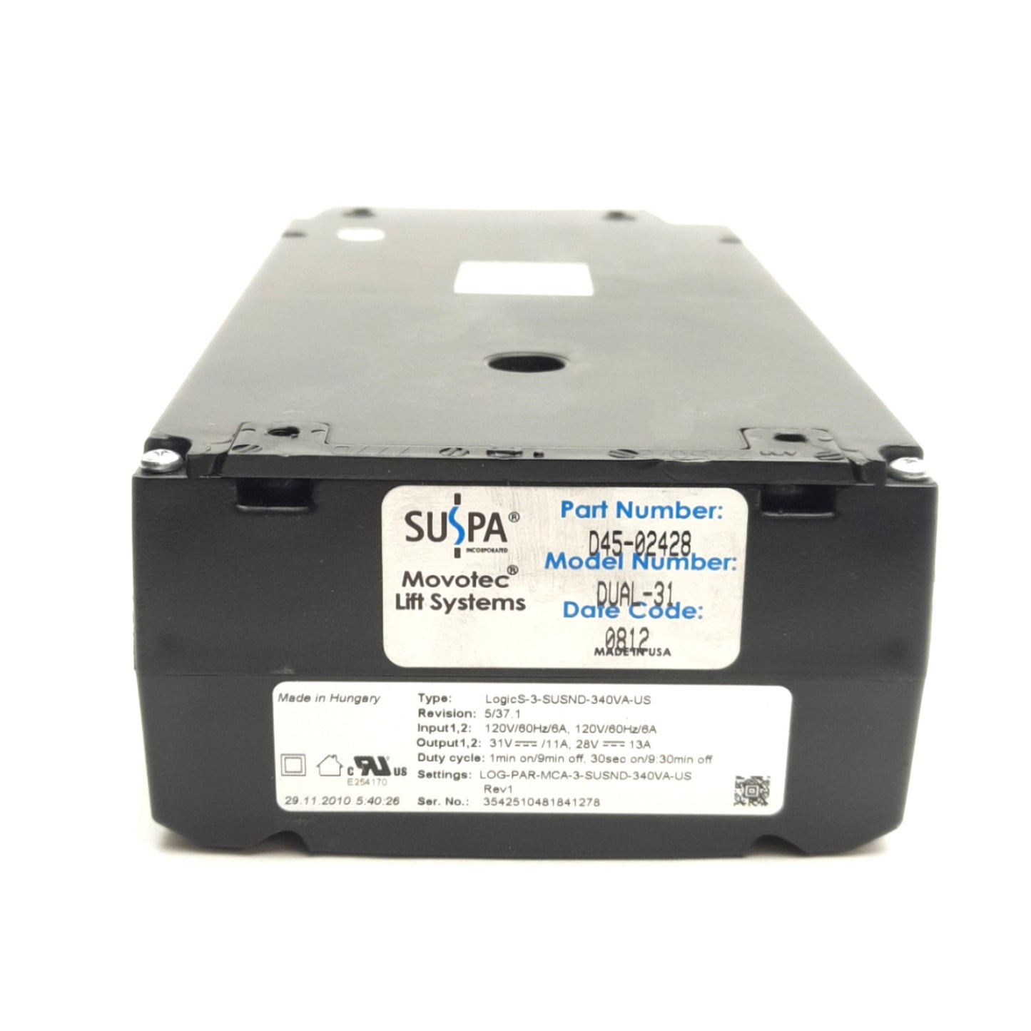 Used Suspa LogicS-3-SUSND-340VA-U D45-02428 Dual Output Power Supply, 31VDC & 28VDC