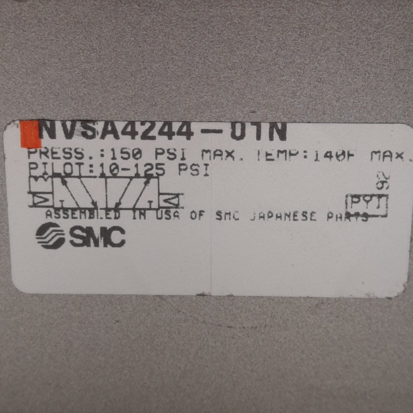 New SMC NVSA4244-01N Directional Air Valve, 10-125PSI Double Pilot, 1/2in NPT Ports