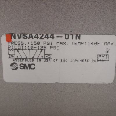 New SMC NVSA4244-01N Directional Air Valve, 10-125PSI Double Pilot, 1/2in NPT Ports