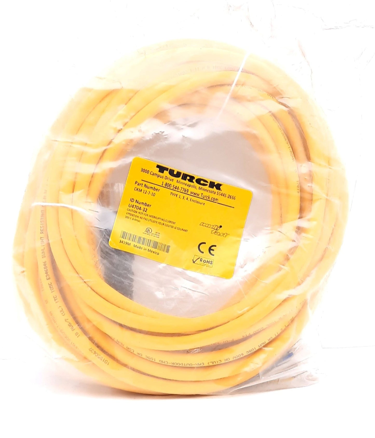 New Turck CKM 12-7-10 Actuator and Sensor Cordset 300V, 6 A, 12 Pin M23 Female