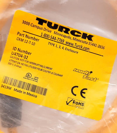 New Turck CKM 12-7-10 Actuator and Sensor Cordset 300V, 6 A, 12 Pin M23 Female