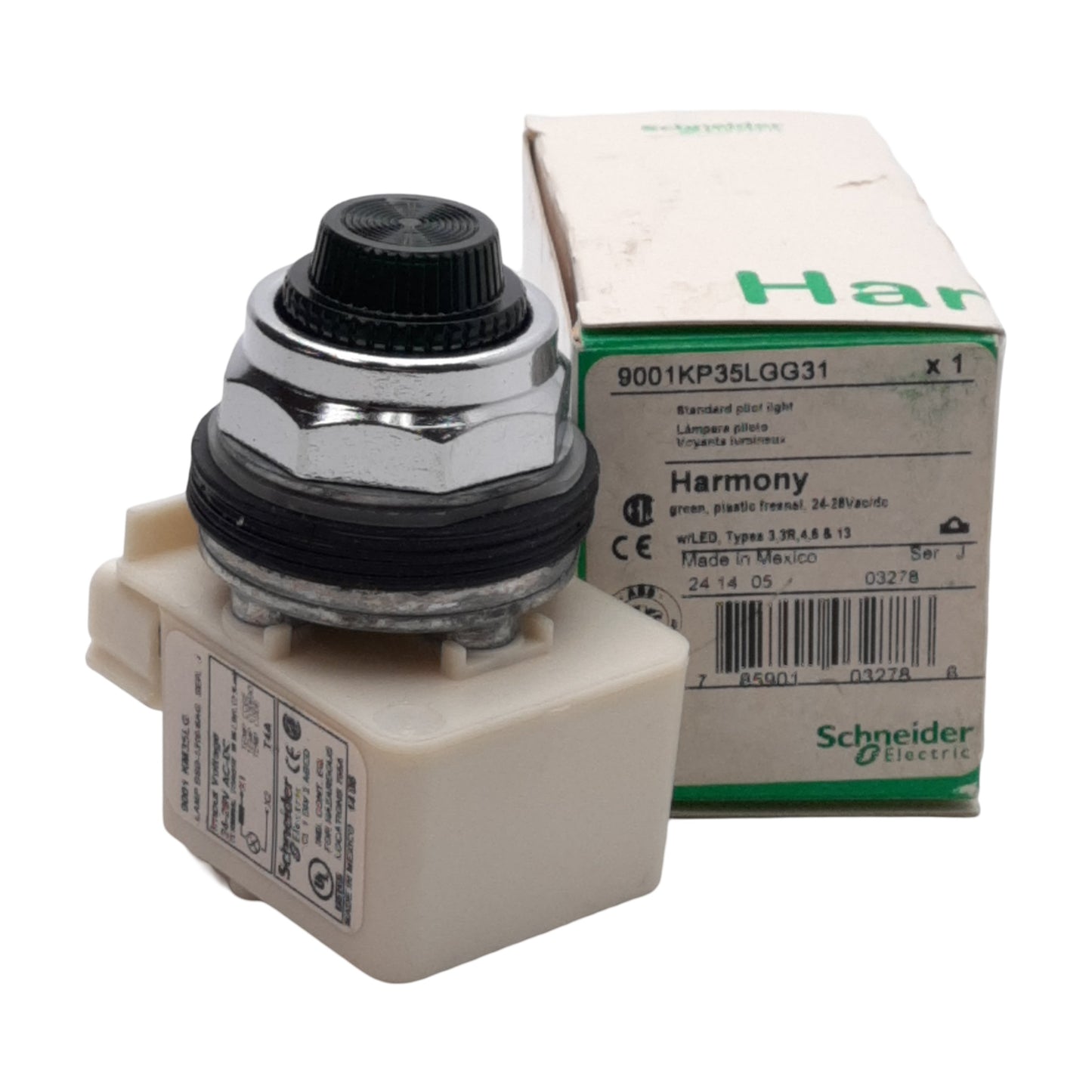 New Schneider Electric 9001KP35LGG31 Harmony Pilot Light, Green LED, 24-28VAC/DC