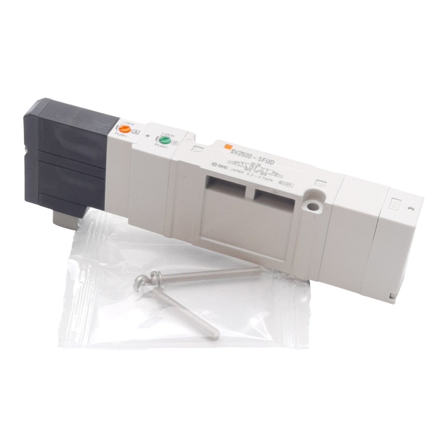 New SMC SV2500-5FUD Solenoid Valve, 3-Position Pressure Center, 0.7MPa, 24VDC Voil