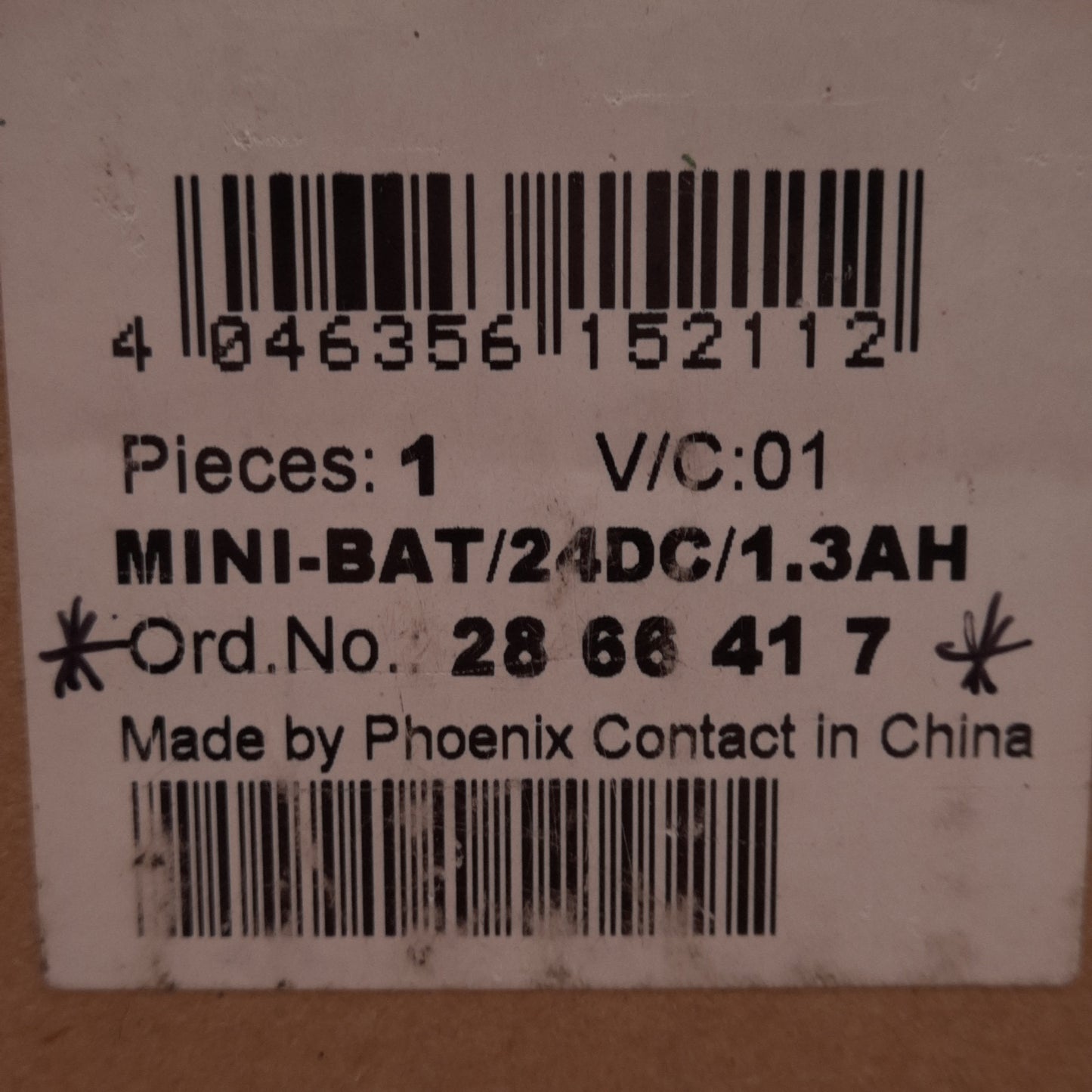 New Phoenix Contact 2866417 MINI-BAT/24DC/1.3AH Battery Pack, 24VDC, 1.3Ah, 15A