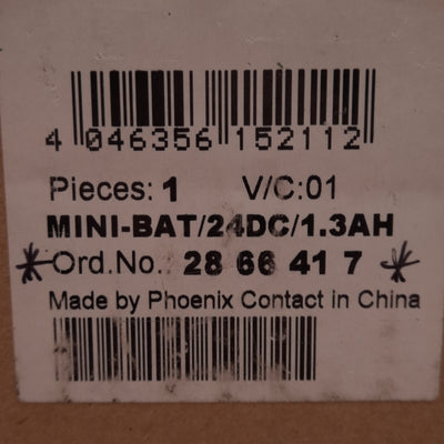 New Phoenix Contact 2866417 MINI-BAT/24DC/1.3AH Battery Pack, 24VDC, 1.3Ah, 15A