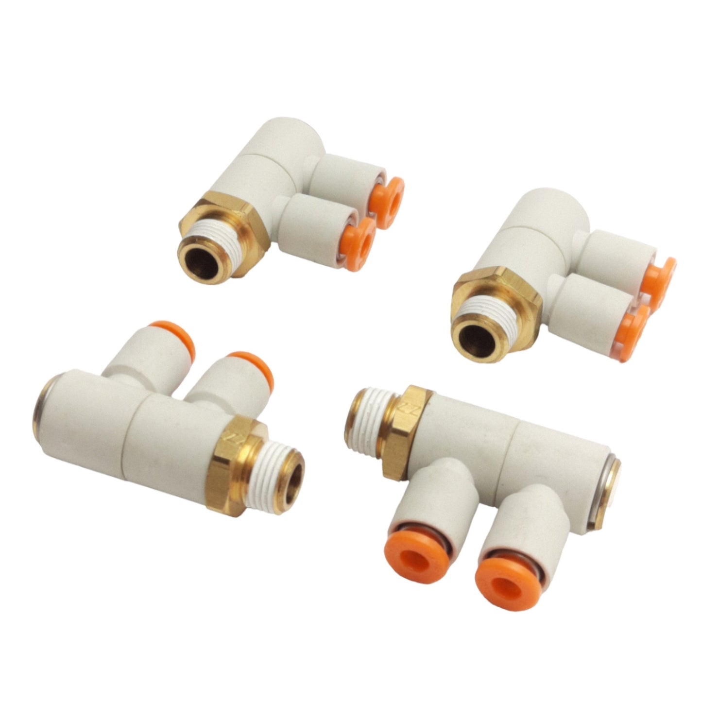 New Lot of 4 SMC KQ2VD03-34S Double Male Elbow Fitting, 5/32in Tube to 1/8in NPT