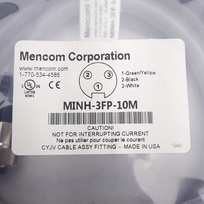 New Mencom MINH-3FP-10M Cordset 3-Pin 7/8-16UN2 Female to Flying Leads 600V 18A 10m