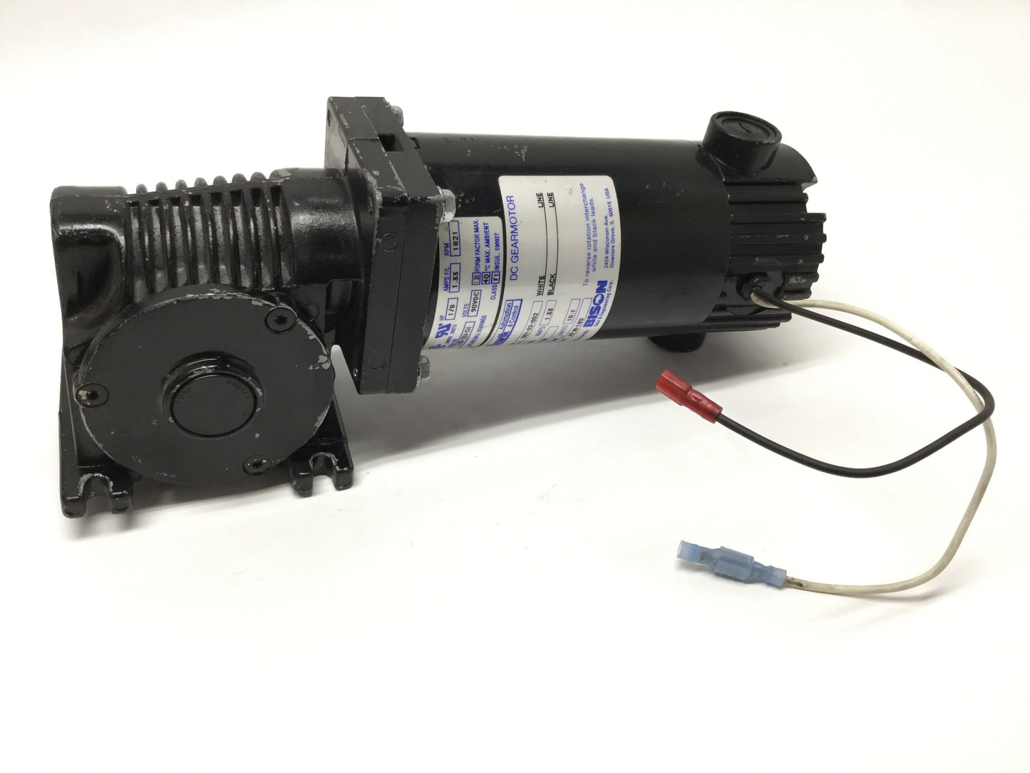 Used Bison 507-02-002 DC Gearmotor 90VDC, 10:1, 180RPM, 1/8HP, 29in-lbs, 5/8" Shaft