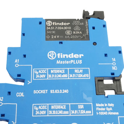 New Lot of 2 Finder 34.51.7.024.0010 93.63.0.240 Relay/Socket 250VAC 6A 24VDC Coil