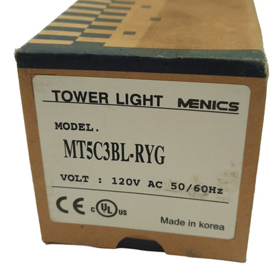 New Menics MT5C3BL-RYG Indicator Stack Light Tower ø56mm 110/120VAC Red/Yellow/Green